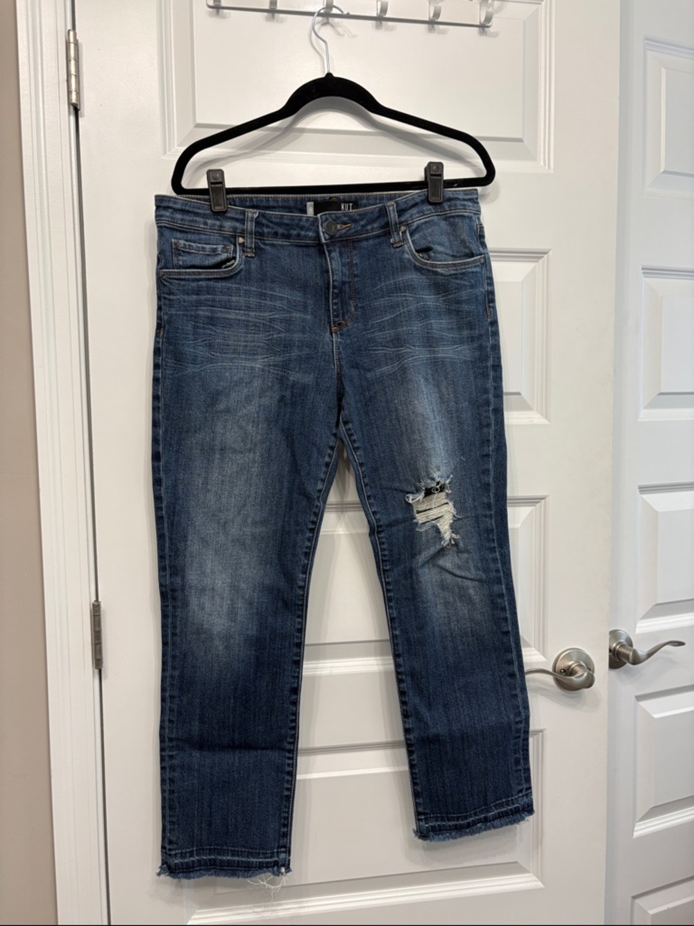 Kut from the Kloth Reese Ankle Dark Blue Distressed Straight Leg Jeans